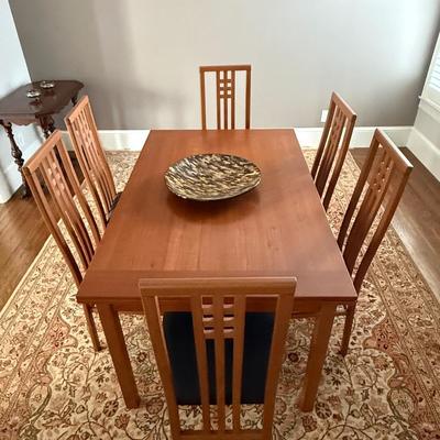 Cherry Wood Dining Table Set with 6 Chairs Brown Rectangular 7-Piece