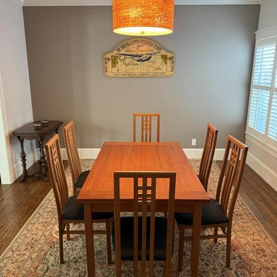 Cherry Wood Dining Table Set with 6 Chairs Brown Rectangular 7-Piece
