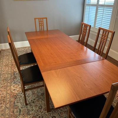 Cherry Wood Dining Table Set with 6 Chairs Brown Rectangular 7-Piece