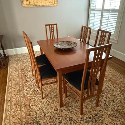 Cherry Wood Dining Table Set with 6 Chairs Brown Rectangular 7-Piece
