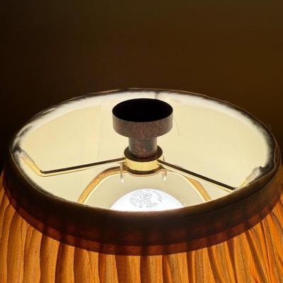 Elegant Table Lamps Set with Beige Pleated Shades & Dark Wood Bases