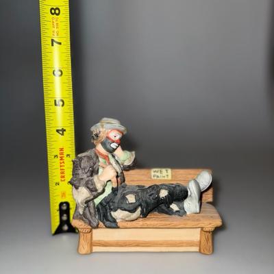 Vintage Flambro Emmett Kelly Jr. Collection 5” Hobo Clown on Park Bench Figurine
