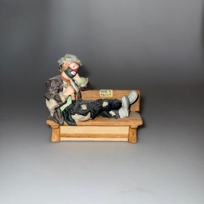 Vintage Flambro Emmett Kelly Jr. Collection 5” Hobo Clown on Park Bench Figurine