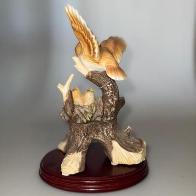 Hand Painted Westminster Mother Owl with Baby Chick in Nest In Tree Figurine VTG