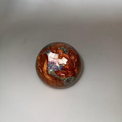 Gemstone Globe Paper Weight 3.25" Diameter w/ Inlaid Semi-Precious Stones