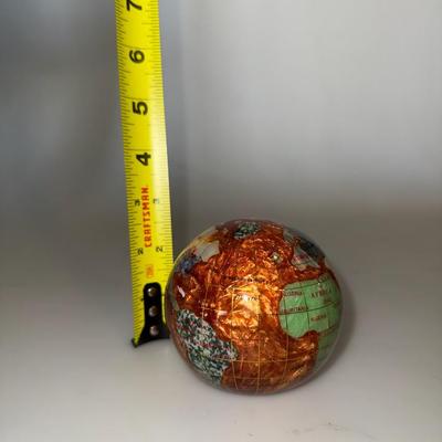 Gemstone Globe Paper Weight 3.25" Diameter w/ Inlaid Semi-Precious Stones