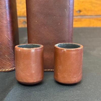 Lot Made in England, Vintage Jam Jar and Modern Leather Scotch & Rye Decanters