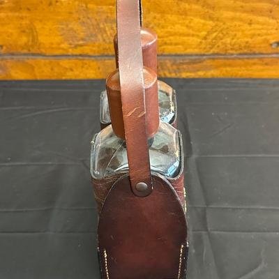 Lot Made in England, Vintage Jam Jar and Modern Leather Scotch & Rye Decanters