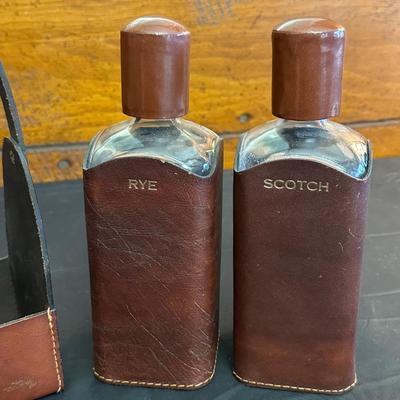 Lot Made in England, Vintage Jam Jar and Modern Leather Scotch & Rye Decanters