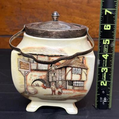 Lot Made in England, Vintage Jam Jar and Modern Leather Scotch & Rye Decanters