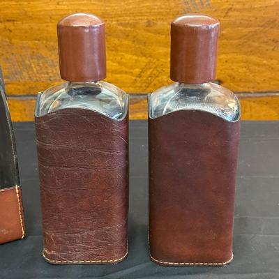 Lot Made in England, Vintage Jam Jar and Modern Leather Scotch & Rye Decanters