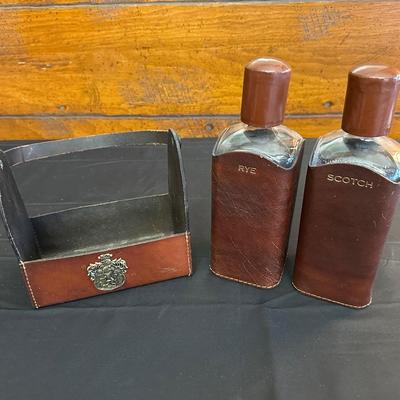 Lot Made in England, Vintage Jam Jar and Modern Leather Scotch & Rye Decanters