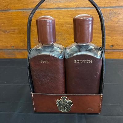 Lot Made in England, Vintage Jam Jar and Modern Leather Scotch & Rye Decanters