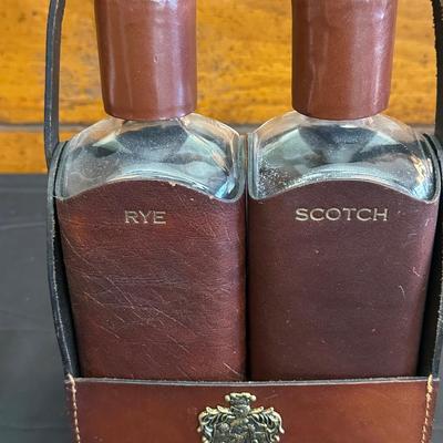 Lot Made in England, Vintage Jam Jar and Modern Leather Scotch & Rye Decanters