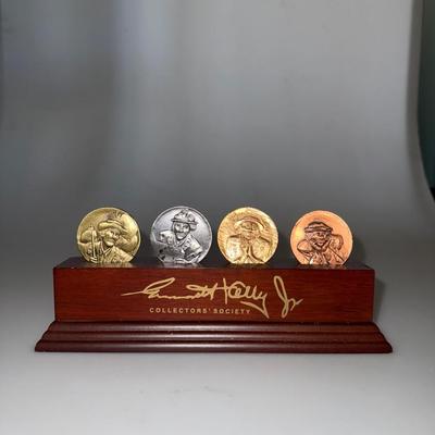 Emmett Kelly Jr Collectors Society Commemorative 4 Coins & Wood Stand Set