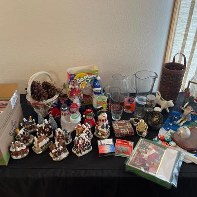 Holiday decor, glass pitchers, stir sticks, Breckenridge ornaments