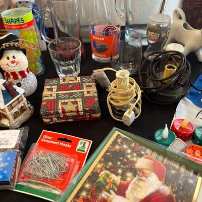 Holiday decor, glass pitchers, stir sticks, Breckenridge ornaments