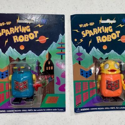 Lot of Two (2), 1994 Wind Up Sparking Robots - MOC