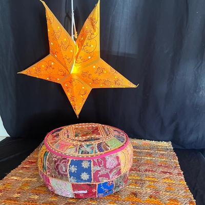 Boho Footstool, Rag Rug & Paper Lantern Light (D-RG)