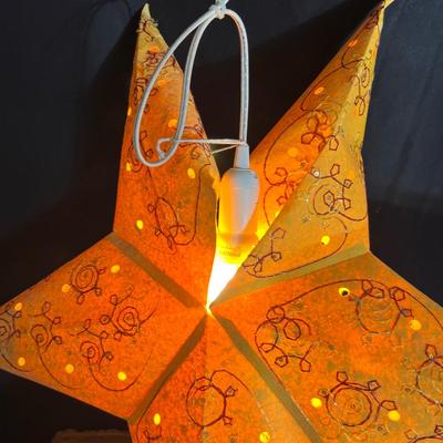 Boho Footstool, Rag Rug & Paper Lantern Light (D-RG)