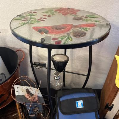 Bird bath with pump, cardinal table, cabinet, etc