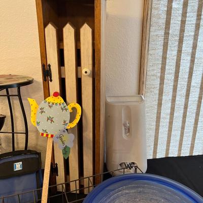 Bird bath with pump, cardinal table, cabinet, etc