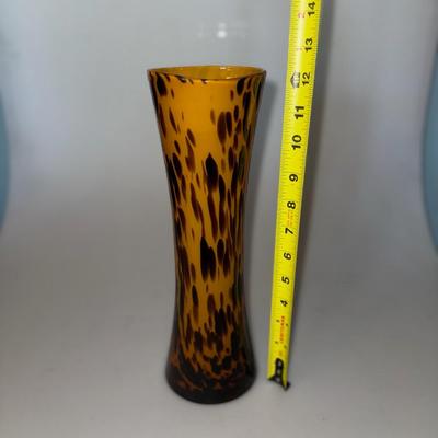 Vintage Soliflor Bud Glass Vase 14k Flakes Murano Leopard 1