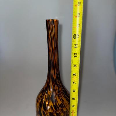 Vintage Soliflor Bud Glass Vase 14k Flakes Murano Leopard 1