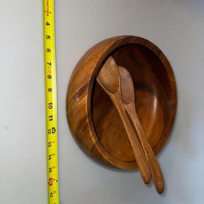 Wood Serving Bowl With Serving Tongs Spoon Set