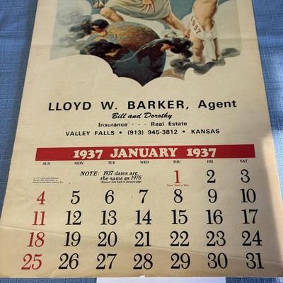 Antique Valley Falls 1937 Calender