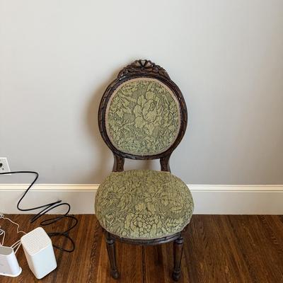 Henredon Louis XVI Mahogany Side Chair Green Floral Upholstery Antique