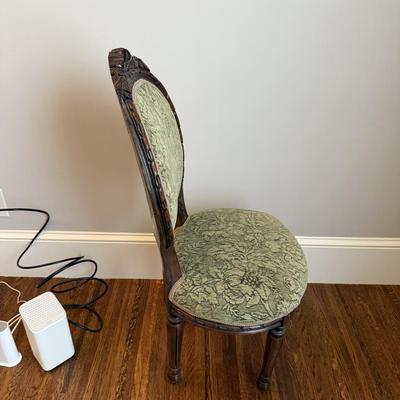 Henredon Louis XVI Mahogany Side Chair Green Floral Upholstery Antique