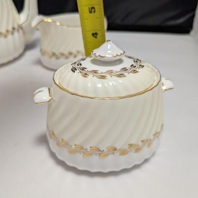 Minton Bone China Gold Cheviot Coffee Pot With Creamer & Sugar Set (DR)