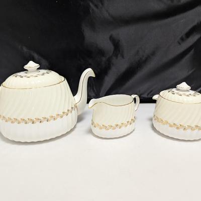 Minton Bone China Gold Cheviot Coffee Pot With Creamer & Sugar Set (DR)