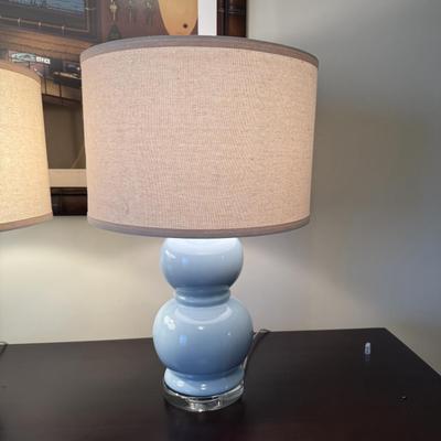 Robert Abbey Blue Ceramic Gourd Table Lamps Set of 2 with Shades