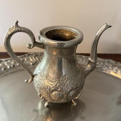 Antique Silver Plated Tea & Coffee Set with Ornate Tray