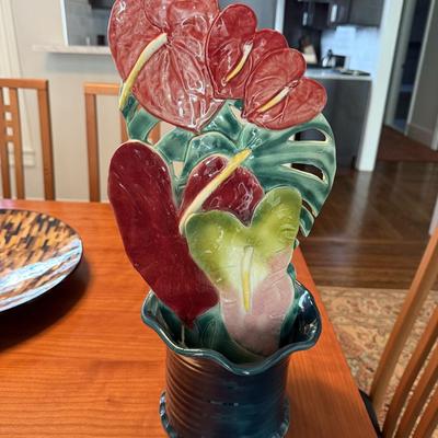 Fitz and Floyd’s Hawaiian Anthurium Floral Ceramic Vase 10" Vintage