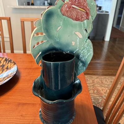 Fitz and Floyd’s Hawaiian Anthurium Floral Ceramic Vase 10" Vintage