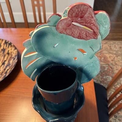 Fitz and Floyd’s Hawaiian Anthurium Floral Ceramic Vase 10" Vintage