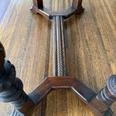 Antique Octagonal Walnut Center Table with Carved Details Vintage Style