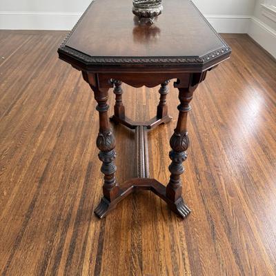 Antique Octagonal Walnut Center Table with Carved Details Vintage Style
