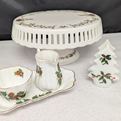 Mikasa Lefton & Rosina Fine Bone China Cake Platter Napkin Holder Creamer & Sugar Set