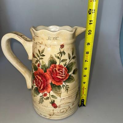Classic Red Rose Large Ceramic Water/Tea Pitcher,
