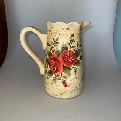 Classic Red Rose Large Ceramic Water/Tea Pitcher,