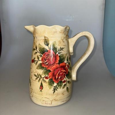 Classic Red Rose Large Ceramic Water/Tea Pitcher,