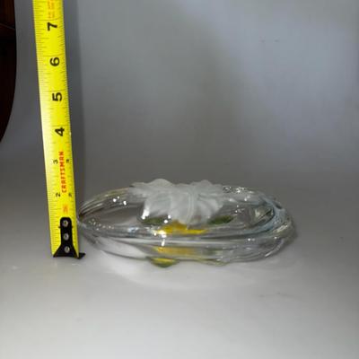 Vintage 90s style Studio Nova glass yellow orchid candy/ jewelry dish.