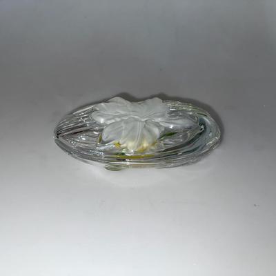 Vintage 90s style Studio Nova glass yellow orchid candy/ jewelry dish.