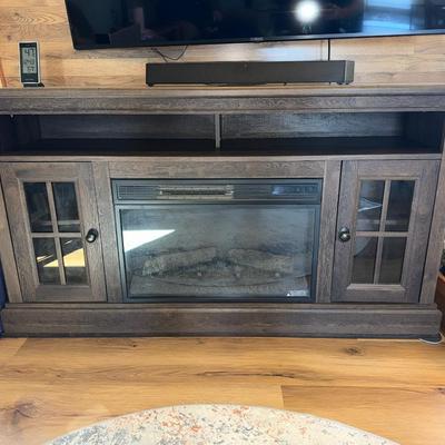 Freestanding Media Console Electric Fireplace TV Stand in Canyon Lake Pine