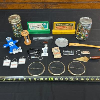Lot of Vintage Advertising Trinkets and Marbles