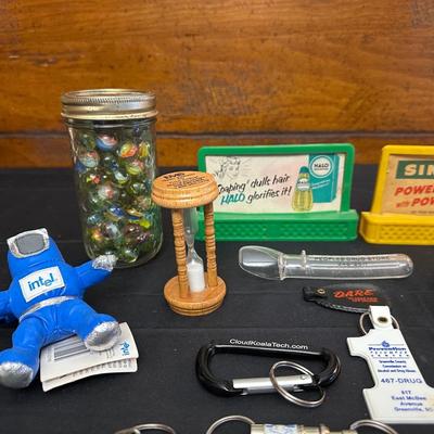 Lot of Vintage Advertising Trinkets and Marbles